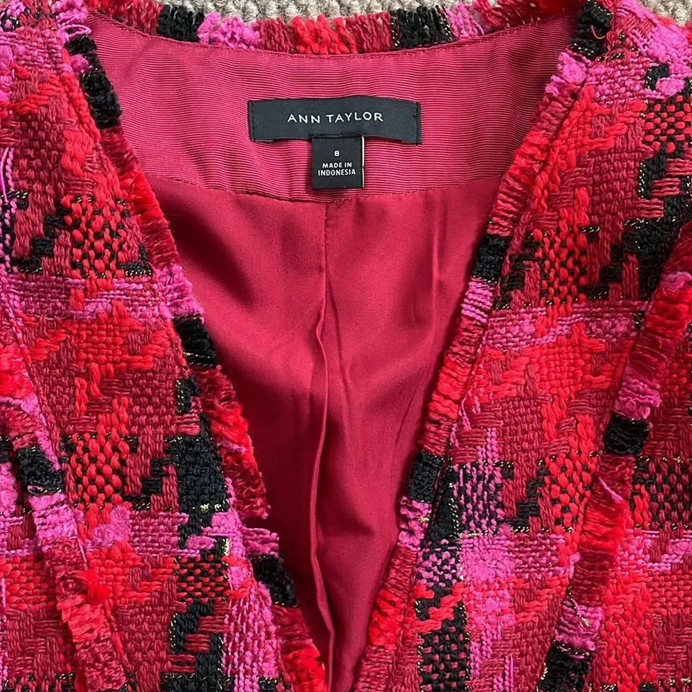 Ann Taylor Pink Multi Houndstooth Tweed Long Jacket - Like new - Picture 4 of 12
